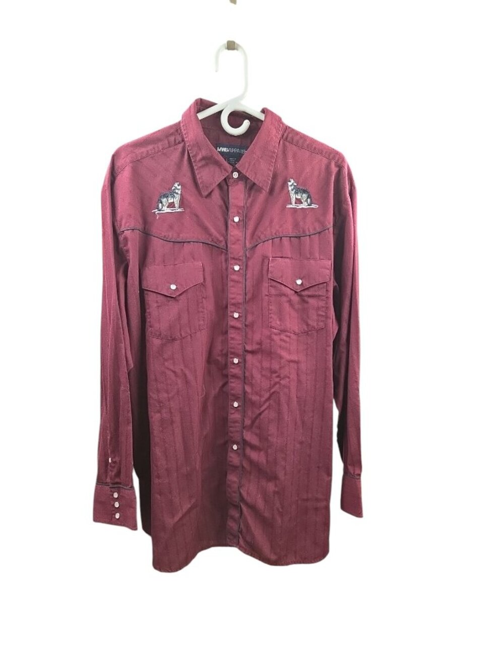 Men's 2XL Western Pearl Snap Long Sleeve Shirt MWG Apparel Wolf Pockets